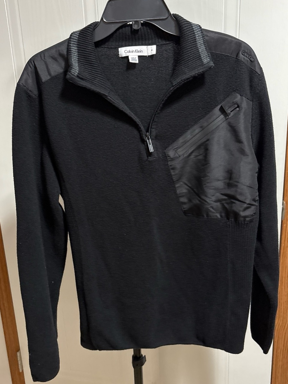 Calvin Klein Black Men's Quarter-Zip Sweater with Zip Pocket